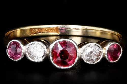 Victorian 18K Yellow Gold & Platinum Natural Ruby & Diamond Ring - Queen May