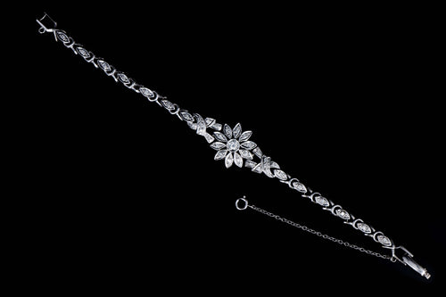 Retro 14K White Gold .30 Carat Diamond Flower Bracelet - Queen May
