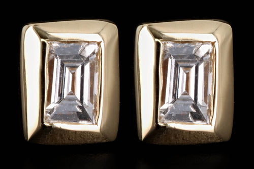 New 14K Gold Baguette Cut Diamond Bezel Set Stud Earrings - Queen May