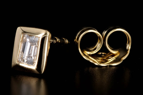 New 14K Gold Baguette Cut Diamond Bezel Set Stud Earrings - Queen May