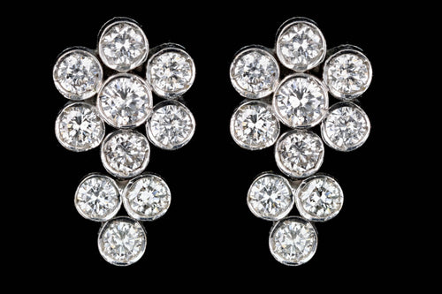 Modern 18K White Gold .92 Carat Total Weight Round Brilliant Diamond Cluster Earrings - Queen May