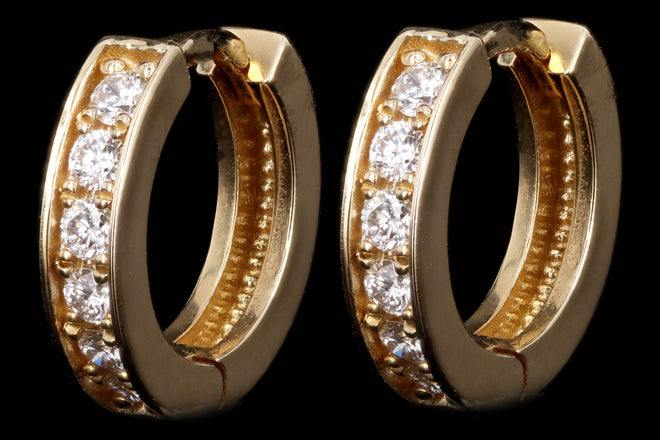New 14K Gold 10mm Diamond Huggie Earrings - Queen May