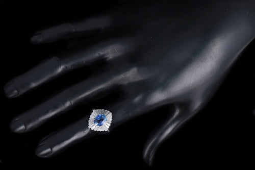 Retro Platinum 2.17 Carat Natural Sapphire & Tapered Baguette Diamond Ring - Queen May