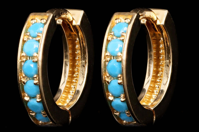 14K Yellow Gold Turquoise 10mm Huggie Earrings - Queen May