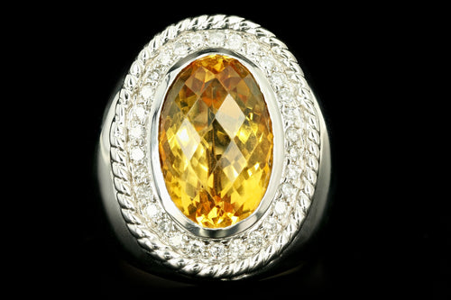 Modern 14K White Gold 8 Carat Oval Citrine & Diamond Ring - Queen May
