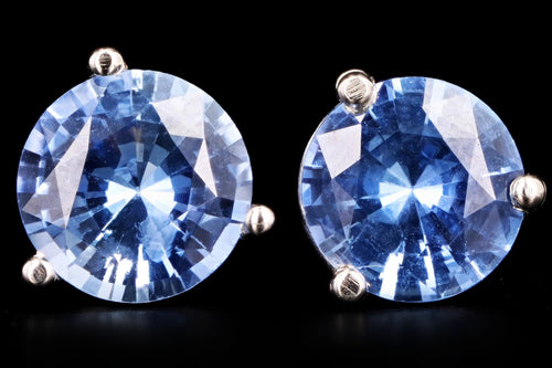 New 14K White Gold 2 Carats Total Weight Natural Sapphire Stud Earrings - Queen May