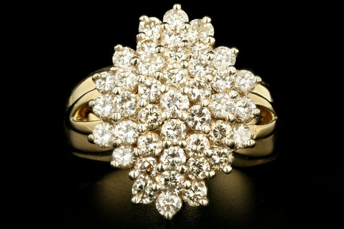 Vintage 14K Yellow Gold 2 Carat Round Brilliant Diamond Cluster Ring - Queen May