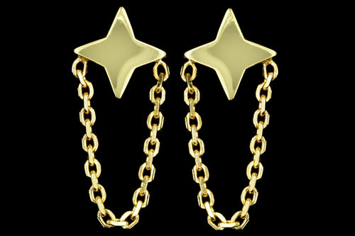 New 14K Yellow Gold Star Chain Stud Earrings - Queen May