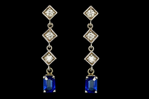 14K White Gold Natural Sapphire & Diamond Drop Earrings - Queen May