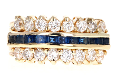 Vintage 14K Yellow Gold Natural Sapphire & Diamond Band - Queen May