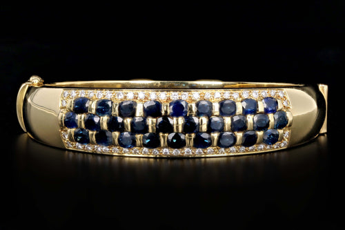 Vintage 18K Yellow Gold Natural Sapphire & Diamond Bangle - Queen May