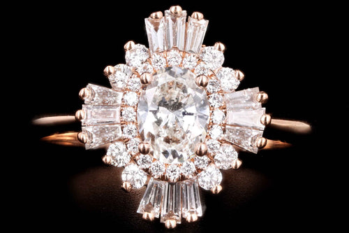 New 14K Rose Gold .48 Carat Oval Diamond Fan Engagement Ring - Queen May