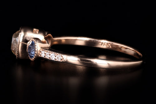 New 18K Rose Gold .81 Carat Old Mine Diamond & Yogo Gulch Sapphire Ring - Queen May