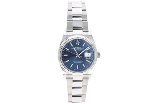 Rolex Datejust 36mm Stainless Steel Blue Stick Dial Model 126234 - Queen May