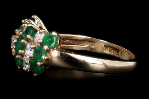 Vintage 14K Yellow Gold Round Brilliant Diamond & Emerald Ring - Queen May
