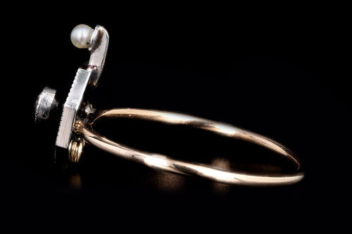 Art Deco 14K Gold Black Onyx & Old European Cut Diamond Stick Pin Conversion Ring - Queen May