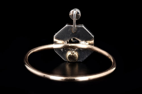 Art Deco 14K Gold Black Onyx & Old European Cut Diamond Stick Pin Conversion Ring - Queen May