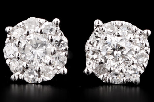 New 18K White Gold .25 Carat Total Weight Diamond Cluster Stud Earrings - Queen May