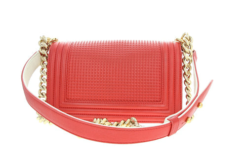 Chanel Boy Flap Bag Cube Embossed Lambskin Small Red - Queen May