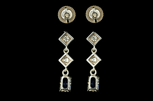 14K White Gold Natural Sapphire & Diamond Drop Earrings - Queen May