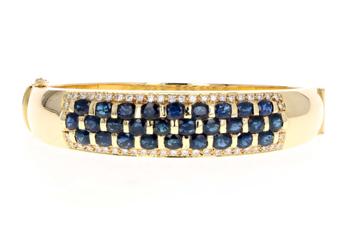 Vintage 18K Yellow Gold Natural Sapphire & Diamond Bangle - Queen May