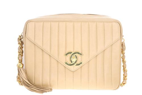 Chanel Beige Vertical Lambskin Large Camera Bag - Queen May