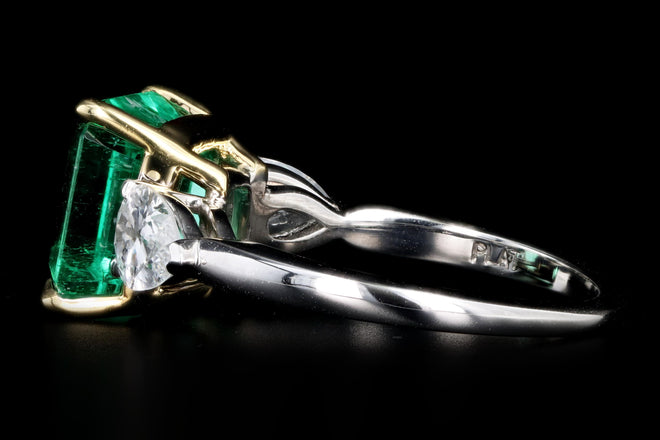 New Platinum and 18K 4.16 Carat Colombian Emerald And Diamond Ring AGL Certified - Queen May