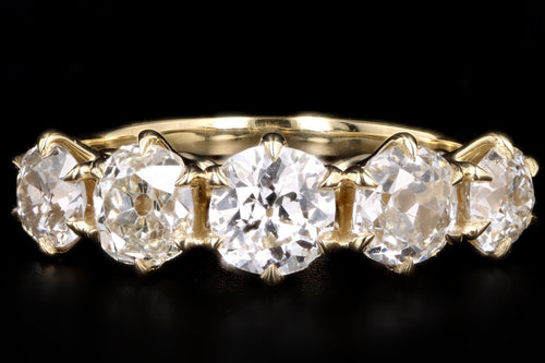 New Vintage Inspired 18K Yellow Gold 2.38 Carat Total Weight Old Mine Cut Diamond Five Stone Band - Queen May