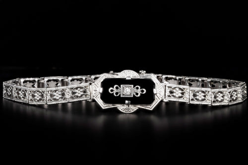 Art Deco Belais 10K White Gold Diamond Filigree Bracelet - Queen May