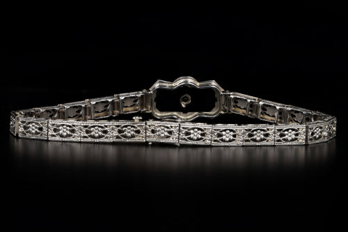 Art Deco Belais 10K White Gold Diamond Filigree Bracelet - Queen May