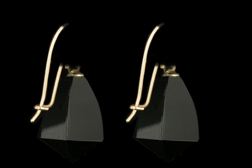 Victorian 10K Yellow Gold Onyx Drop Earrings - Queen May