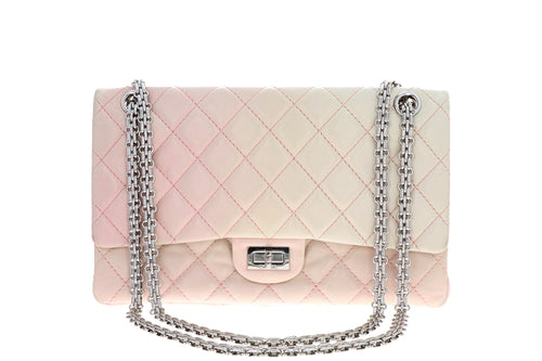 Chanel Silver Quilted Leather Striped Reissue 2.55 Classic 227