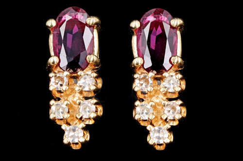 Vintage 14K Yellow Gold Natural Ruby & Diamond Stud Earrings - Queen May