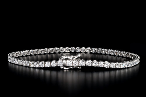 New 14K White Gold 3.87 Carat Total Weight Round Brilliant Diamond Tennis Bracelet - Queen May