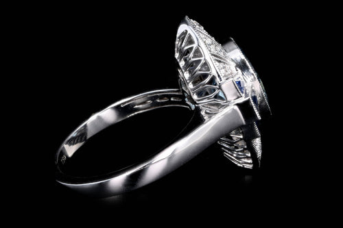 Art Deco Style 18K White Gold 2.35 Carat Aquamarine & Sapphire Ring - Queen May