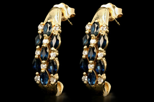 Vintage 14K Yellow Gold Natural Sapphire & Diamond Hoop Earrings - Queen May
