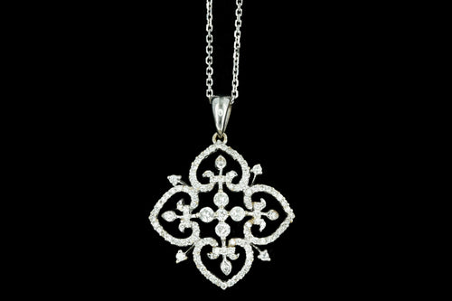 Modern 18K White Gold .65 Carat Round Brilliant Diamond Pendant Necklace - Queen May