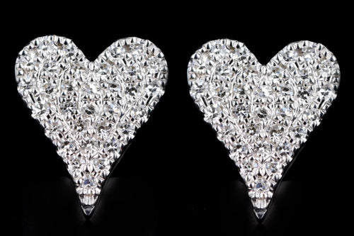 14K White Gold .14 Carat Total Weight Diamond Pave Heart Stud Earrings - Queen May