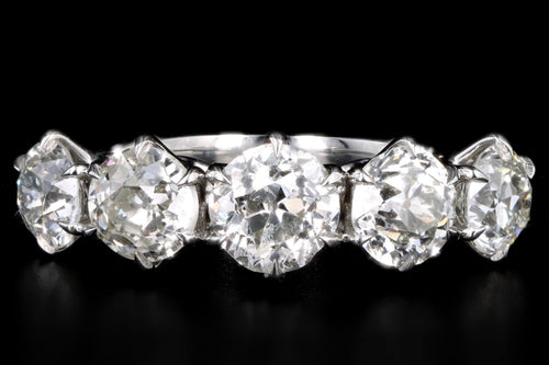 New Vintage Inspired Platinum 3.16 Carat Total Weight Old European Cut Diamond Five Stone Band - Queen May