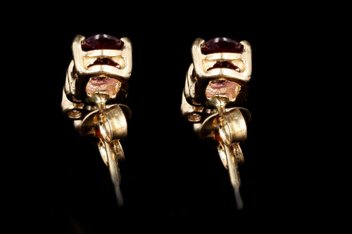 Vintage 14K Yellow Gold Natural Ruby & Diamond Stud Earrings - Queen May