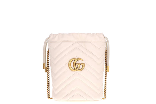 Gucci GG Marmont Mini Bucket White Leather - Queen May