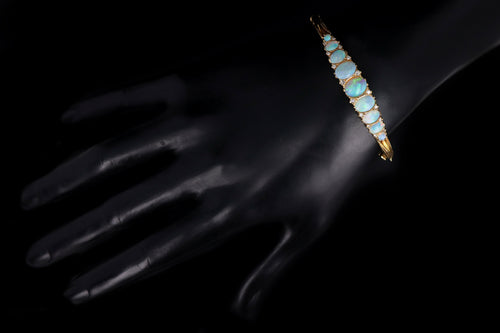 Victorian Inspired 18K Yellow Gold Natural Opal & Diamond Bangle - Queen May