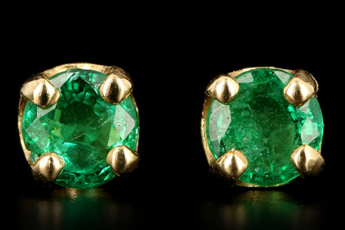 Modern 14K Yellow Gold .25 Carat Total Weight Round Natural Emerald Stud Earrings - Queen May