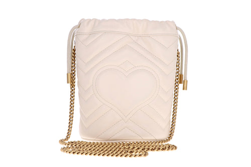 Gucci GG Marmont Mini Bucket White Leather - Queen May