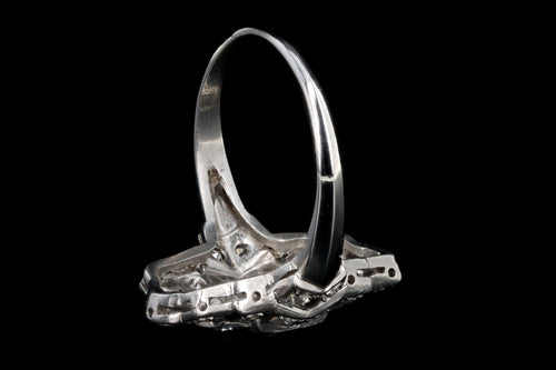 Art Deco Platinum .50 Carat Total Weight Old European Cut Diamond Shield Ring - Queen May