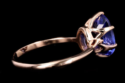 New Vintage Inspired 18K Rose Gold 3.39 Carat Oval Tanzanite Ring - Queen May