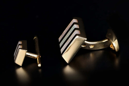 Vintage 14K Yellow Gold & Mother Of Pearl Cufflink Set - Queen May