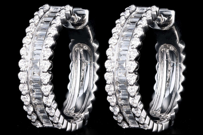 14K White Gold 1.67 Carat Total Weight Diamond Baguette Hoop Earrings - Queen May