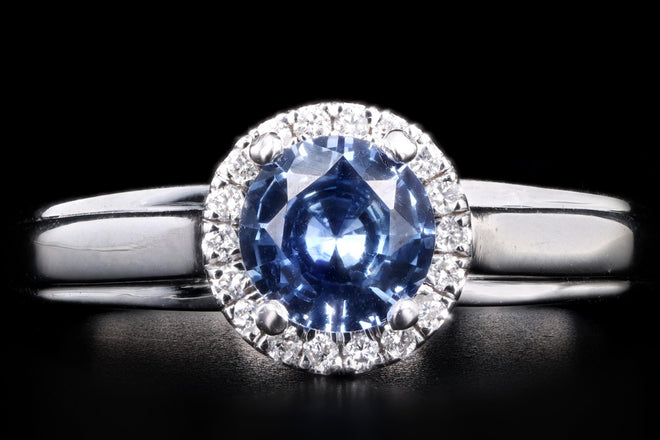 Modern 14K White Gold .86 Carat Natural Sapphire and Diamond Ring - Queen May