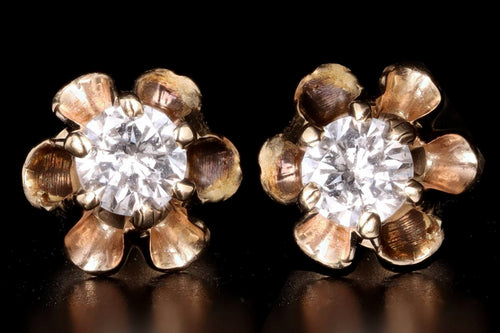 Victorian Inspired 14K Yellow Gold .30 Carat Total Weight Diamond Belcher Screw Back Stud Earrings - Queen May